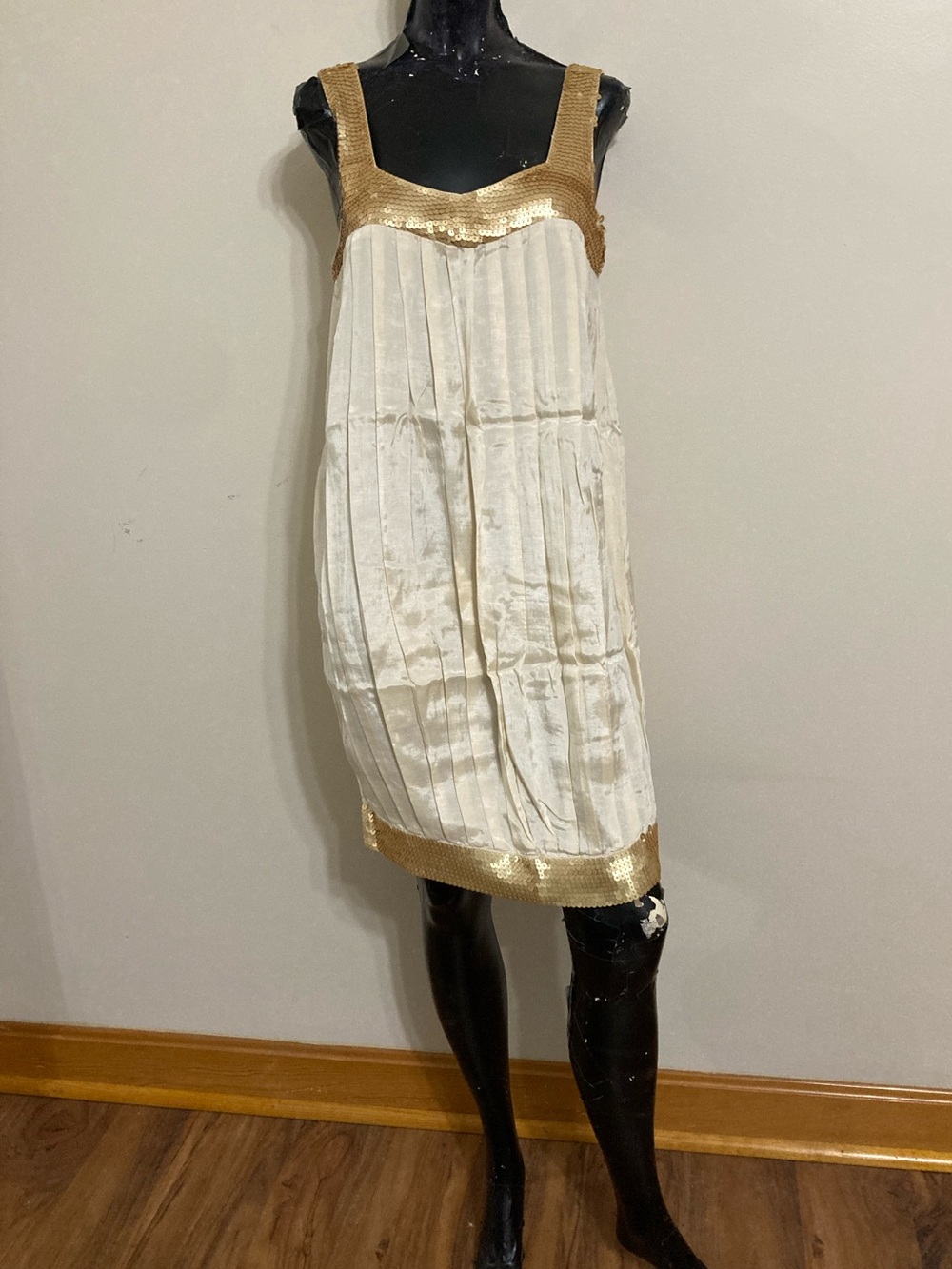 Silk, Pleated Dress w/ Gold Sequin Trim
Item# SSd16